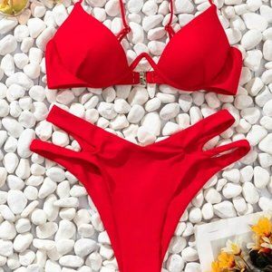 SHEIN Cut Out Underwire Bikini - Red